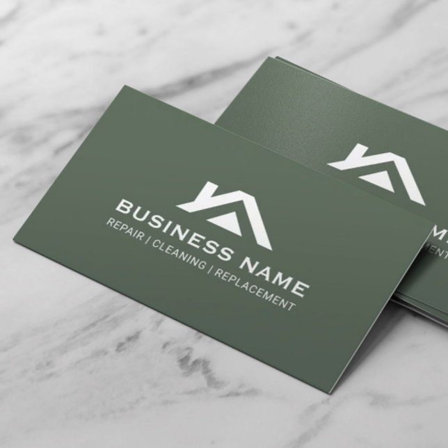 Construction House Roof Logo Real Estate Green Business Card (Creator Uploaded)