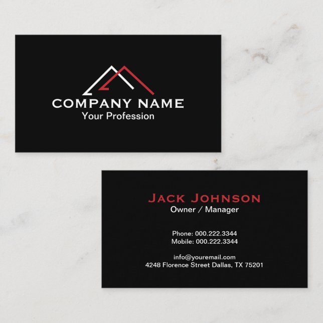 Construction House Roof Red White Black Business Card (Front/Back)