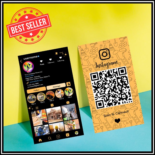 Construction Instagram Peach | QR Code Business Card (Creator Uploaded)