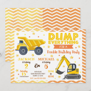 Construction Joint Birthday Invitation Siblings