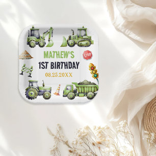 Construction Kids 1st Birthday Party Paper Plate