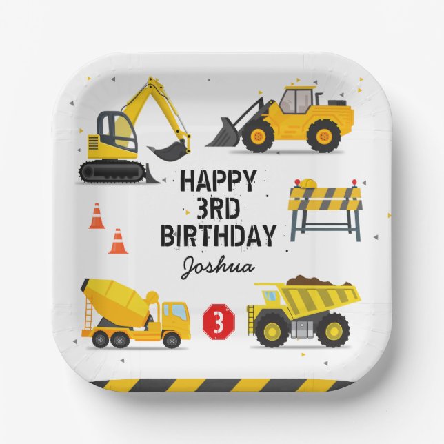 Construction Kids Any Age Birthday Paper Plate (Front)