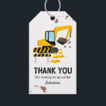 Construction Kids Birthday Party Thank You Gift Tags<br><div class="desc">Kids construction birthday party favour tags featuring a simple white background,  with cute cartoon illustrations of a digger,  traffic cones,  splatters of dirt,  and a thank you template that is easy to personalise.</div>