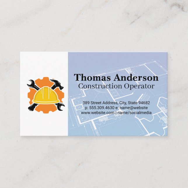 Construction Logo | Blueprints Business Card (Front)