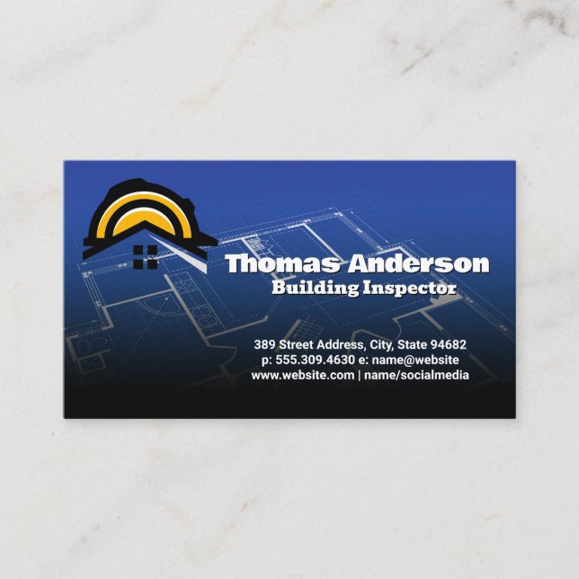 Construction Logo | Blueprints  Business Card (Front)