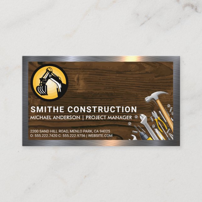 Construction Logo | Wood Metal | Hand Tools Business Card (Front)
