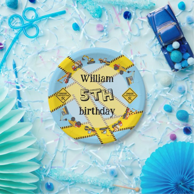 Construction Machines Equipment Birthday Party Paper Plate (Party)