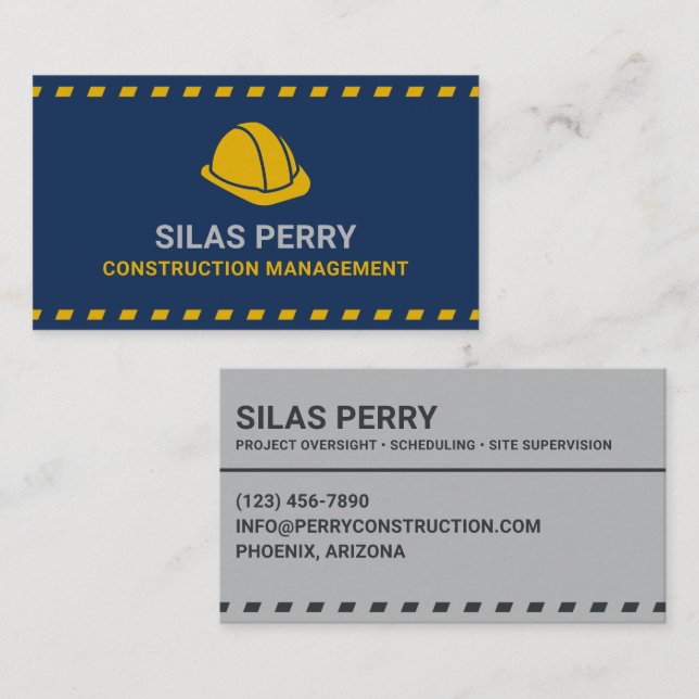 Construction Management Hardhat Dark Blue Business Card (Front/Back)