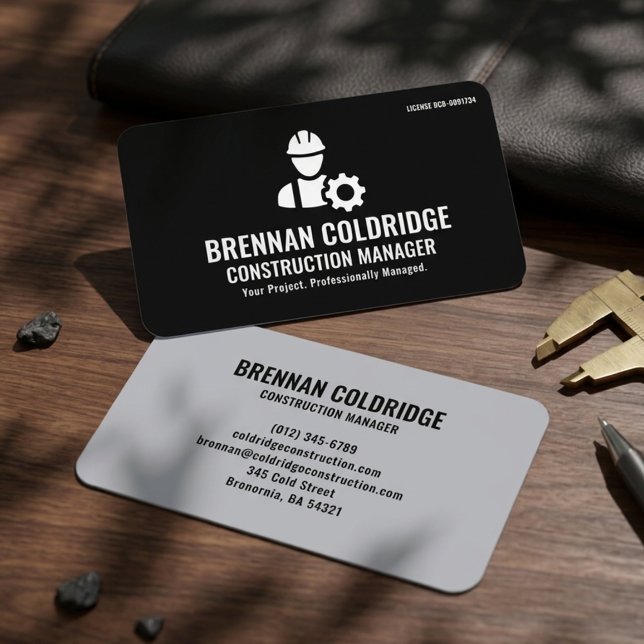 Construction Manager Modern Black and Grey Business Card (Creator Uploaded)