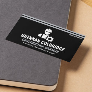 Construction Manager Modern Black & Silver Business Card