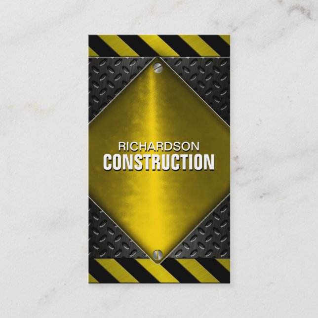 Construction Metal Business Card - Black Yellow (Front)