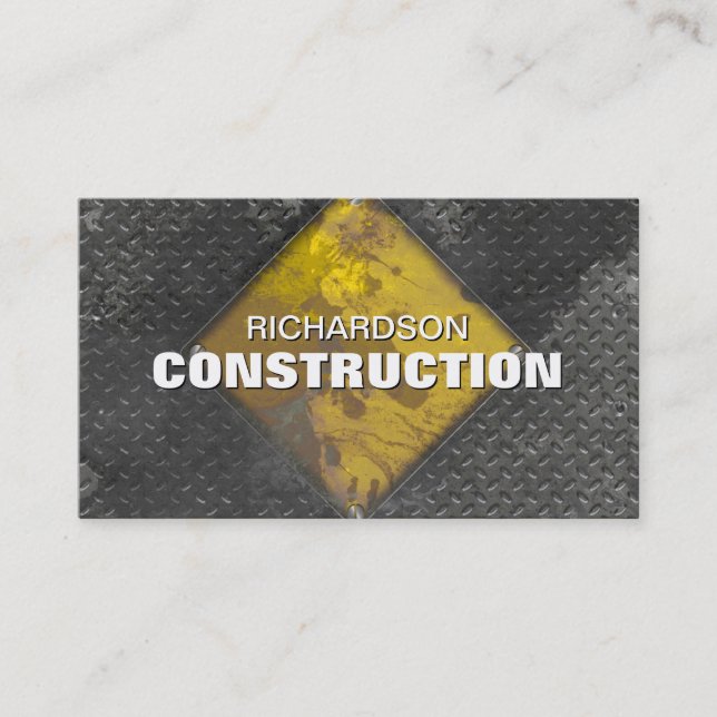 Construction Metal Business Card Rusted Grey Gold (Front)