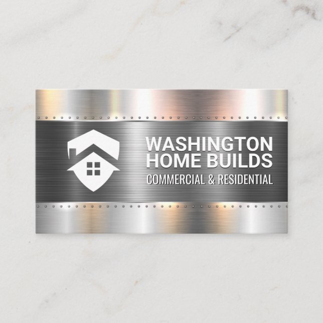 Construction Metal Fabrication with Rivets | House Business Card (Front)