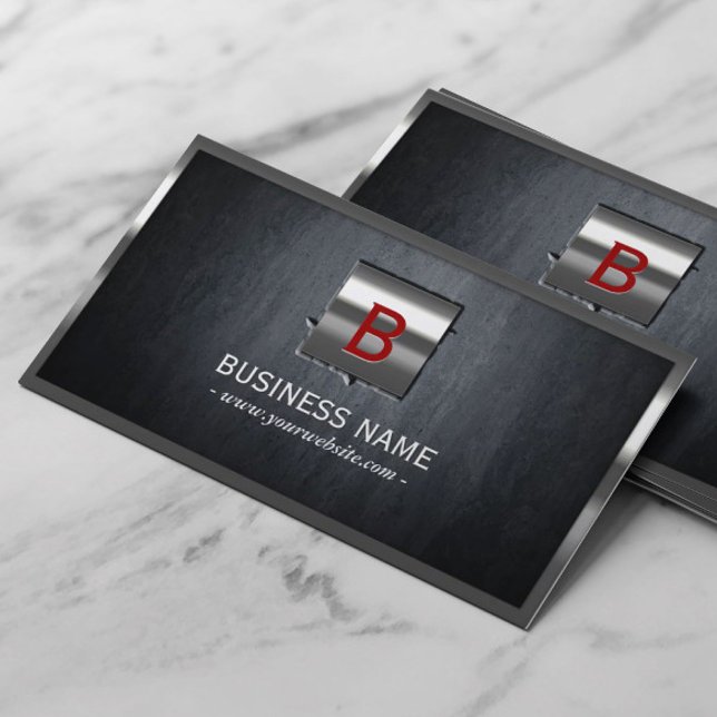Construction Metal Framed Modern Monogram Business Card (Creator Uploaded)