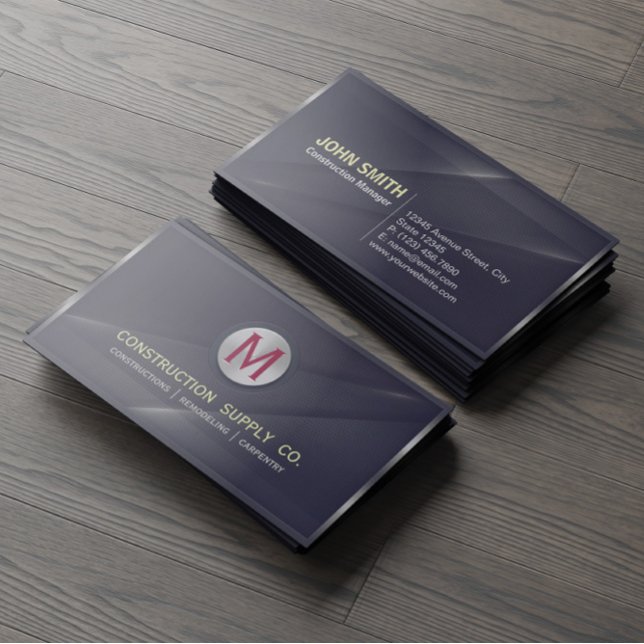 Construction Metal Framed Monogram Black Metal Business Card (Creator Uploaded)