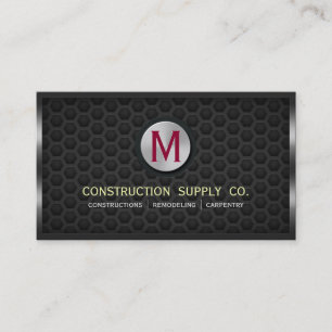 Construction Metal Framed Monogram Dark Metal Grid Business Card