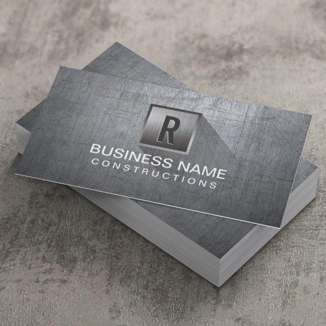 Construction Metal Monogram Professional Modern Business Card (Creator Uploaded)