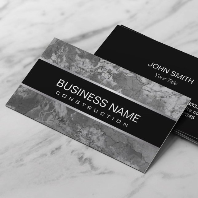 Construction Modern Black & White Marble Texture Business Card (Creator Uploaded)