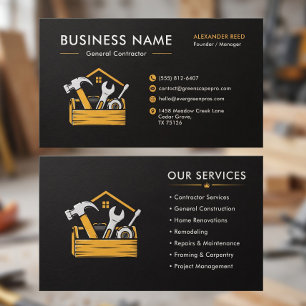 Construction Modern Black Yellow Tools Custom Business Card