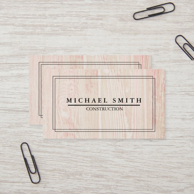 Construction Modern & Minimal Wood Texture Business Card (Front/Back In Situ)