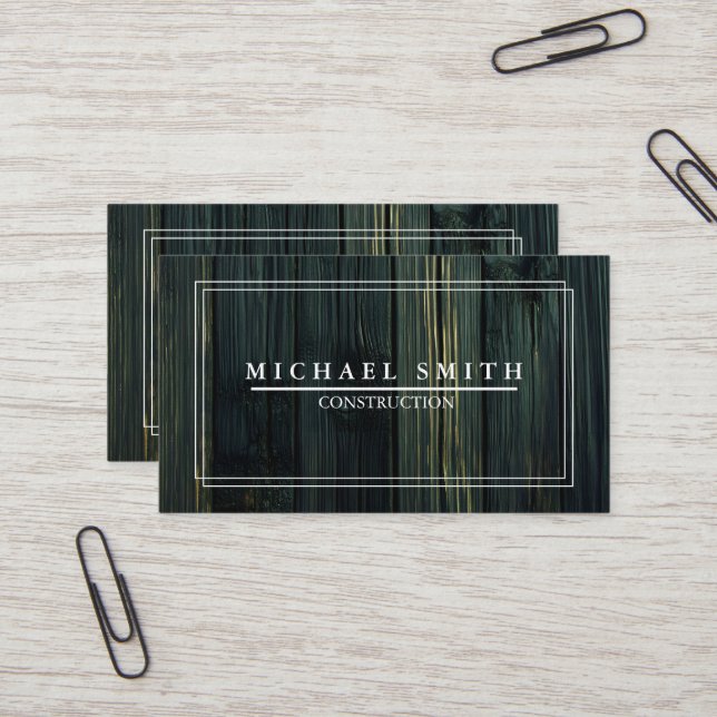 Construction Modern & Minimal Wood Texture Business Card (Front/Back In Situ)