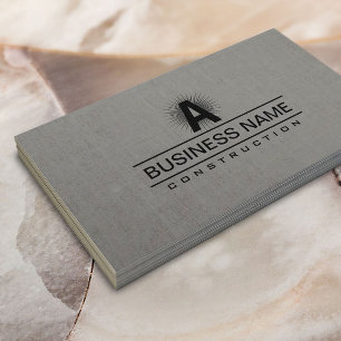 Construction Modern Monogram Classy Grey Linen Business Card