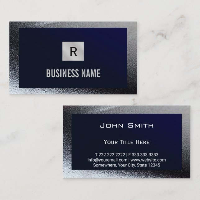 Construction Monogram Blue Metal Border  Business Card (Front/Back)