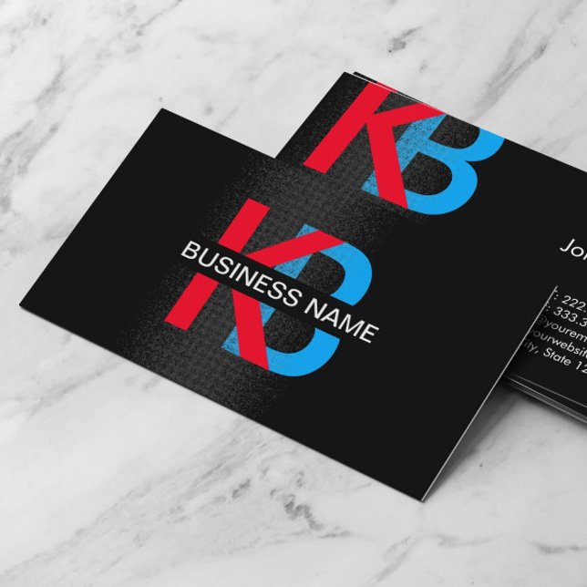 Construction Monogram Blue & Red Business Card (Creator Uploaded)