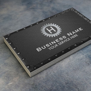 Construction Monogram Dark Metal Framed Modern Business Card