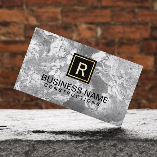 Construction Monogram Elegant Marble Modern Business Card (Creator Uploaded)