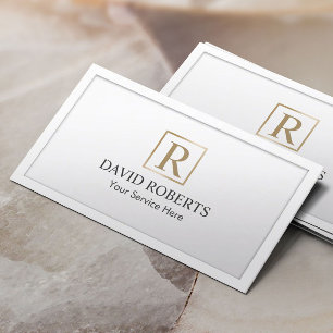 Construction Monogram Gold Initial Elegant White Business Card
