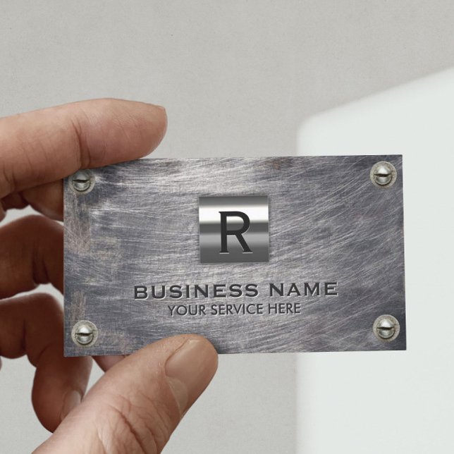 Construction Monogram Professional Grunge Metal Business Card (Creator Uploaded)