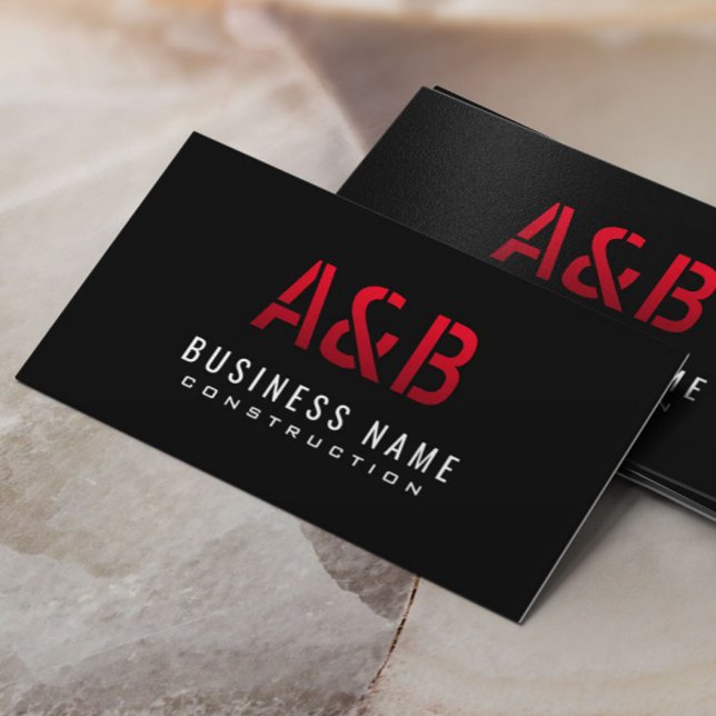 Construction Monogram Red Bold Initials Plain Business Card (Creator Uploaded)