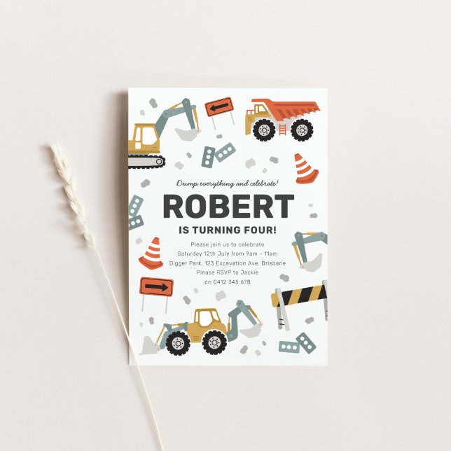 Construction Muted Boho Birthday Party Invitation (Creator Uploaded)