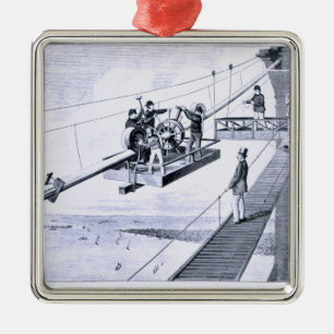 Construction of Brooklyn Bridge, New York (litho) Metal Tree Decoration