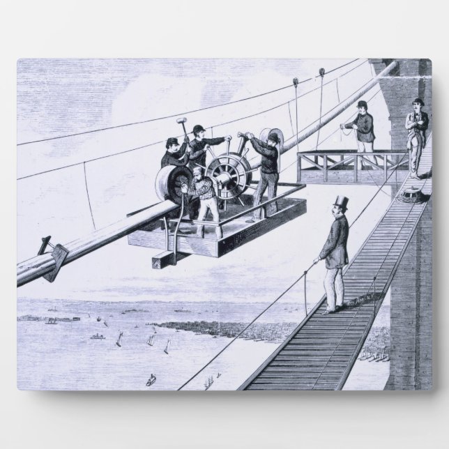 Construction of Brooklyn Bridge, New York (litho) Plaque (Front)