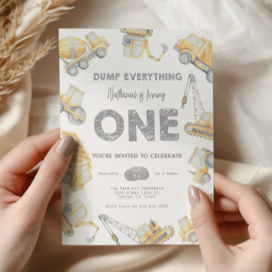 Construction ONE 1st Birthday Party Invitation