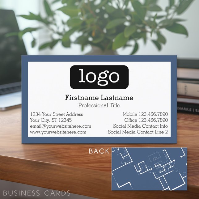 Construction or Architect - Blueprint and Logo Business Card (Custom Business Card - Online Template Plus Low Quantity Printing)