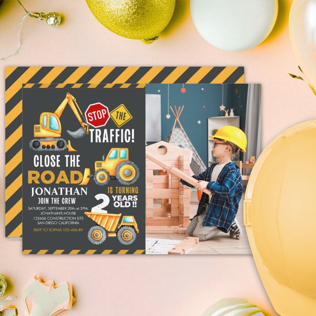 Construction Party for 2nd Birthday Boy Invitation (Creator Uploaded)