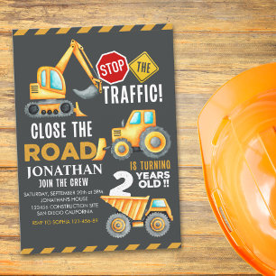 Construction Party for 2nd Birthday Boy Invitation