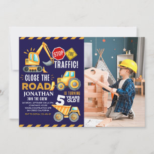 Construction Party for 5th Birthday Boy Invitation