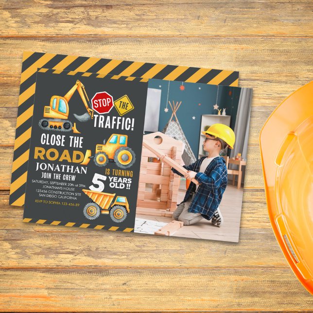 Construction Party for 5th Birthday Boy Invitation (Creator Uploaded)