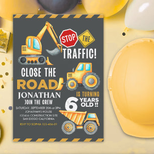 Construction Party for 6th Birthday Boy Invitation