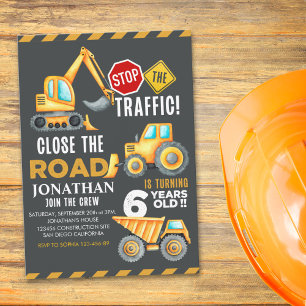 Construction Party for 6th Birthday Boy Invitation
