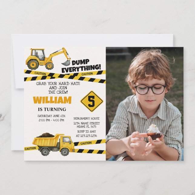 Construction Party Invitations with photo (Front)