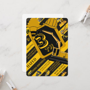 Construction party signs bundle, Editable truck  Invitation