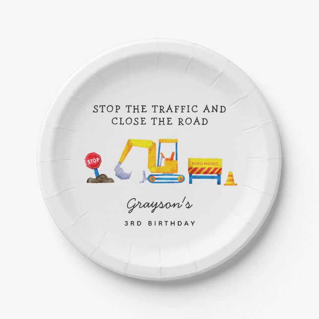 Construction Party Stop the Traffic Paper Plate (Front)