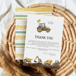 Construction Party Trucks Birthday Thank You Card