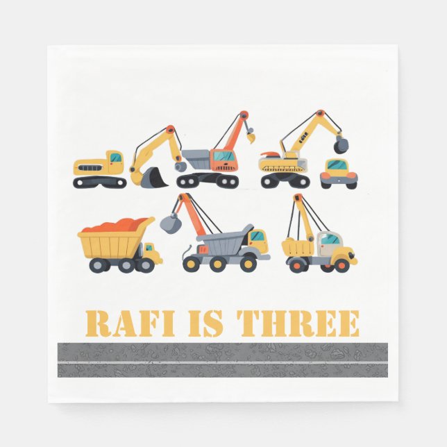Construction party upsherin birthday napkin (Front)