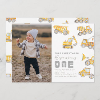 Construction Photo 1st Birthday Invitation
